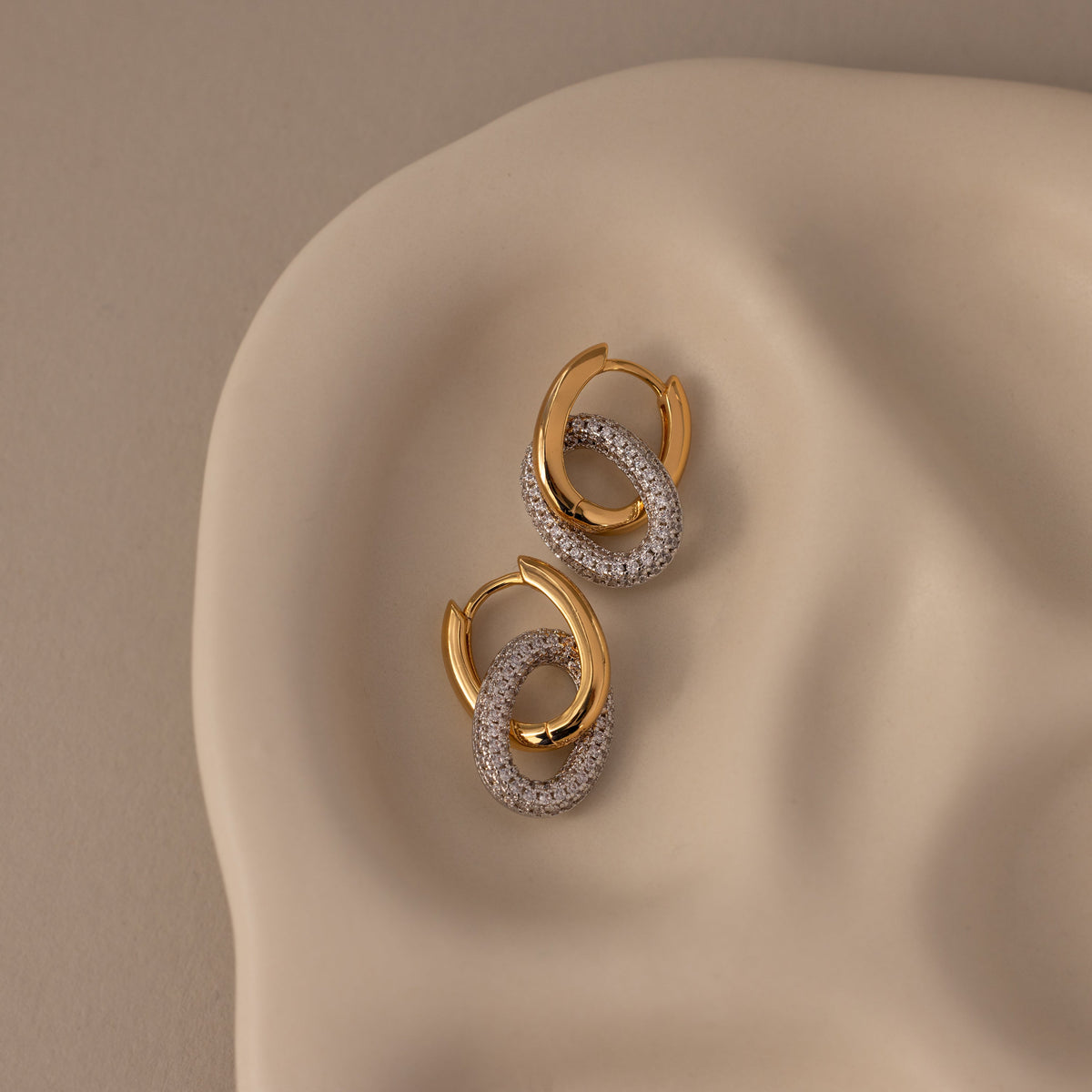Mixed Metal Linked Pave Hoops