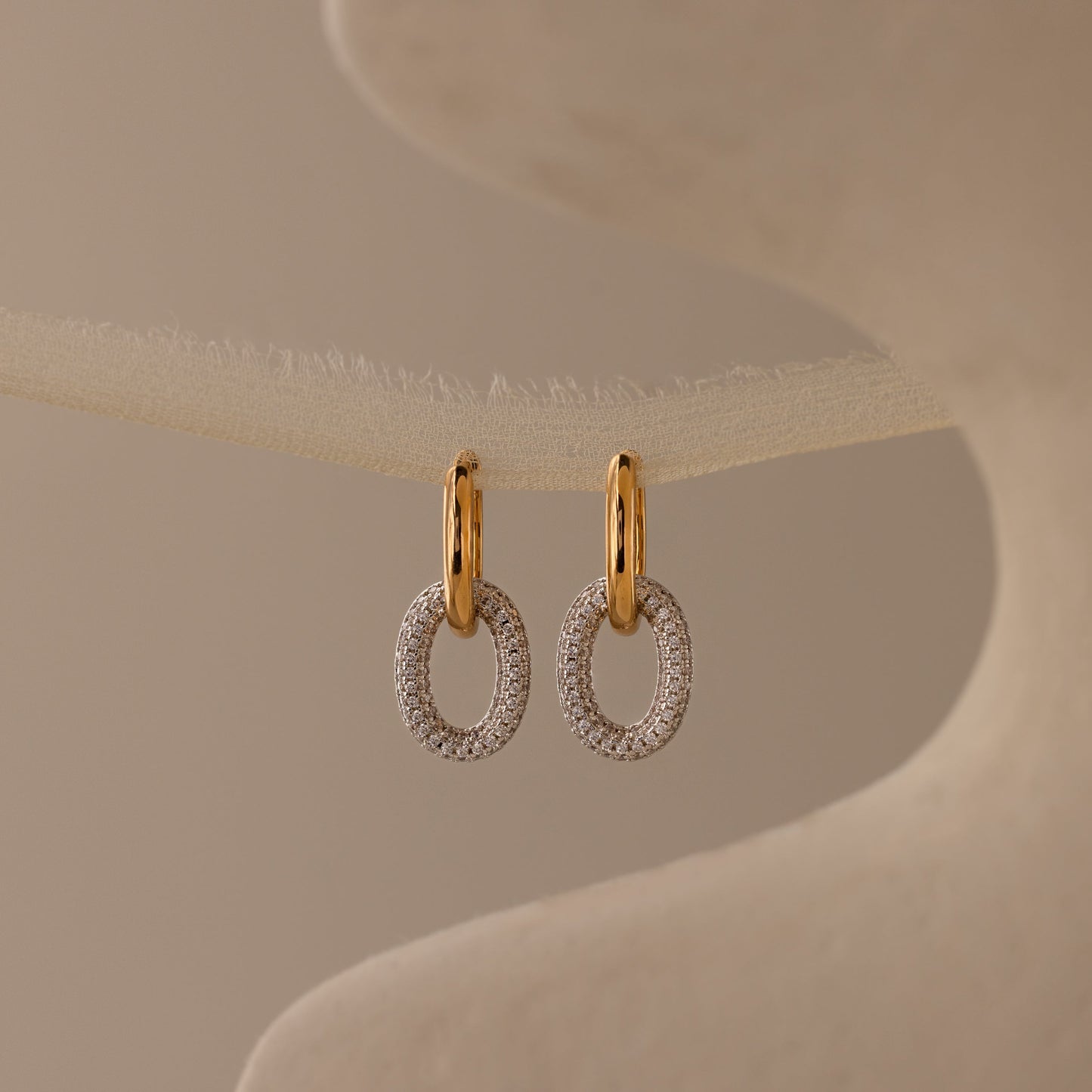 Mixed Metal Linked Pave Hoops