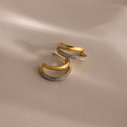 Mixed Metal Duo Pave Hoops