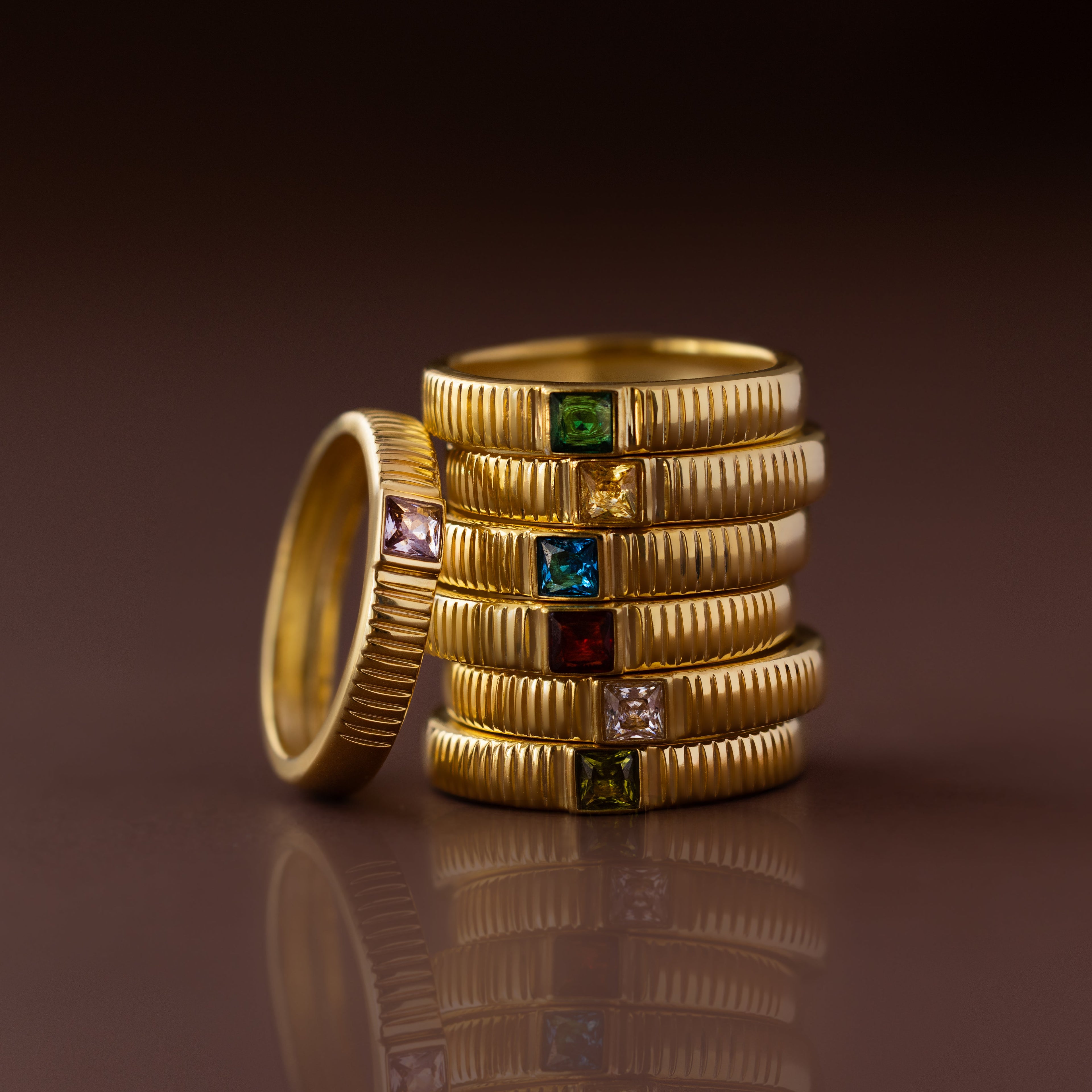 Ribbed Birthstone Band
