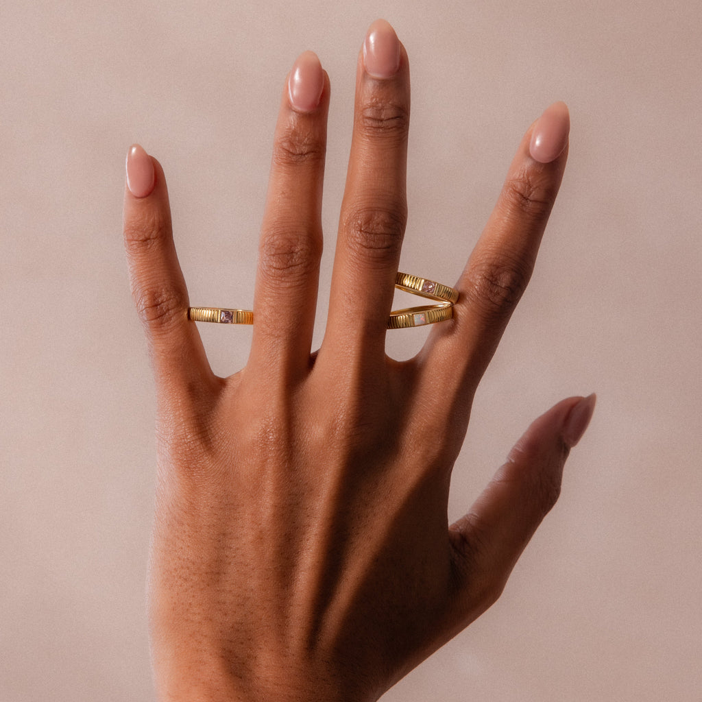 Ribbed Birthstone Band