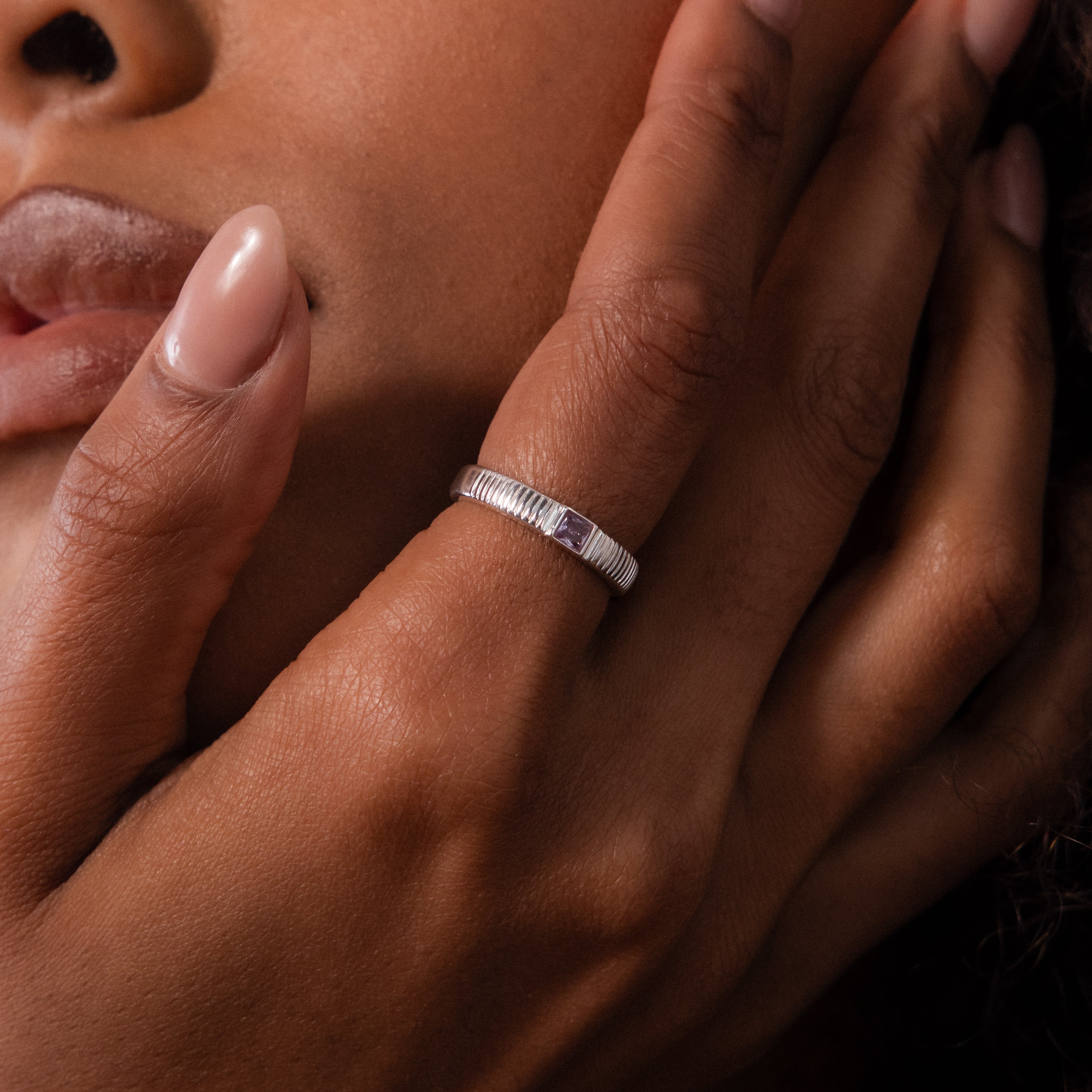 Ribbed Birthstone Band