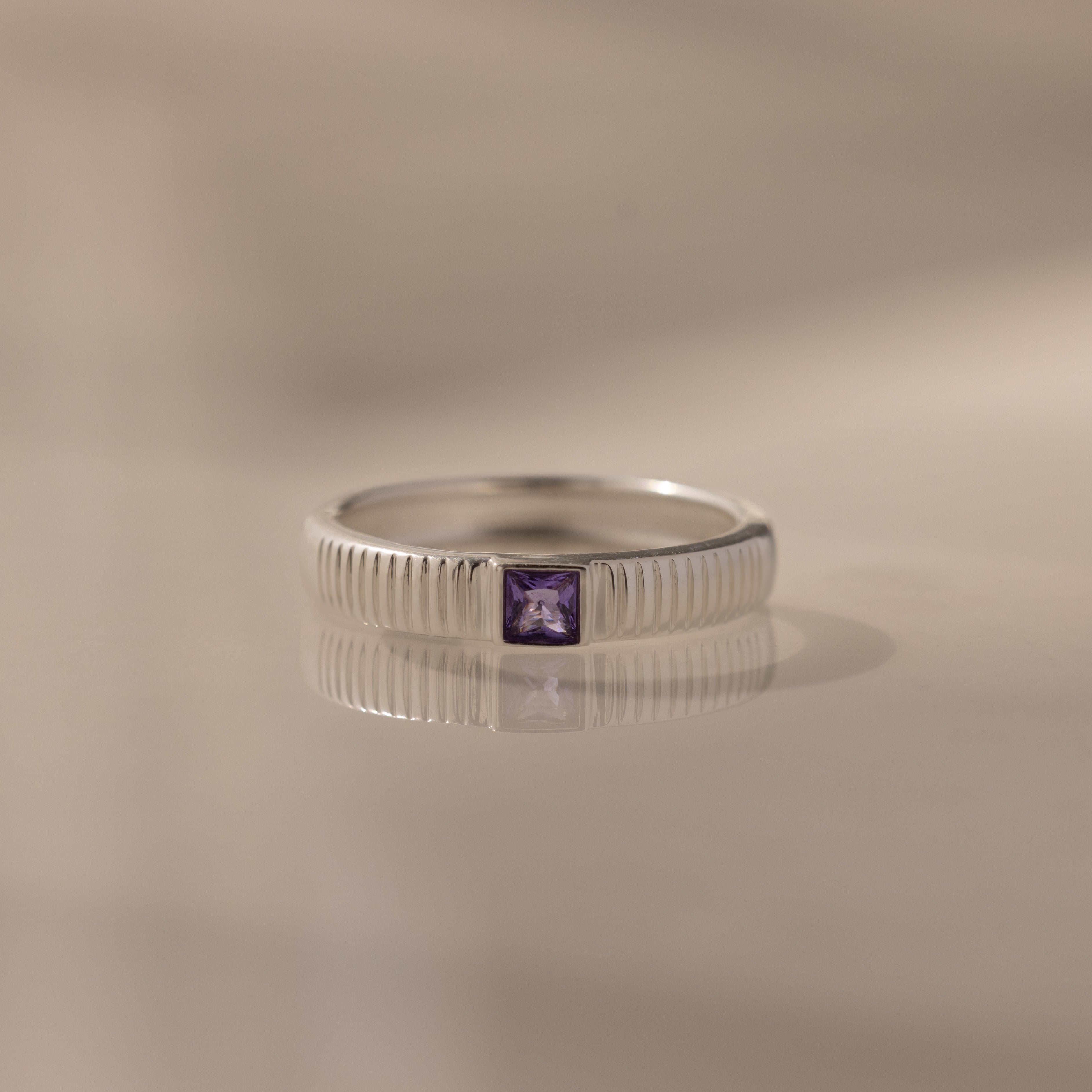 Ribbed Birthstone Band