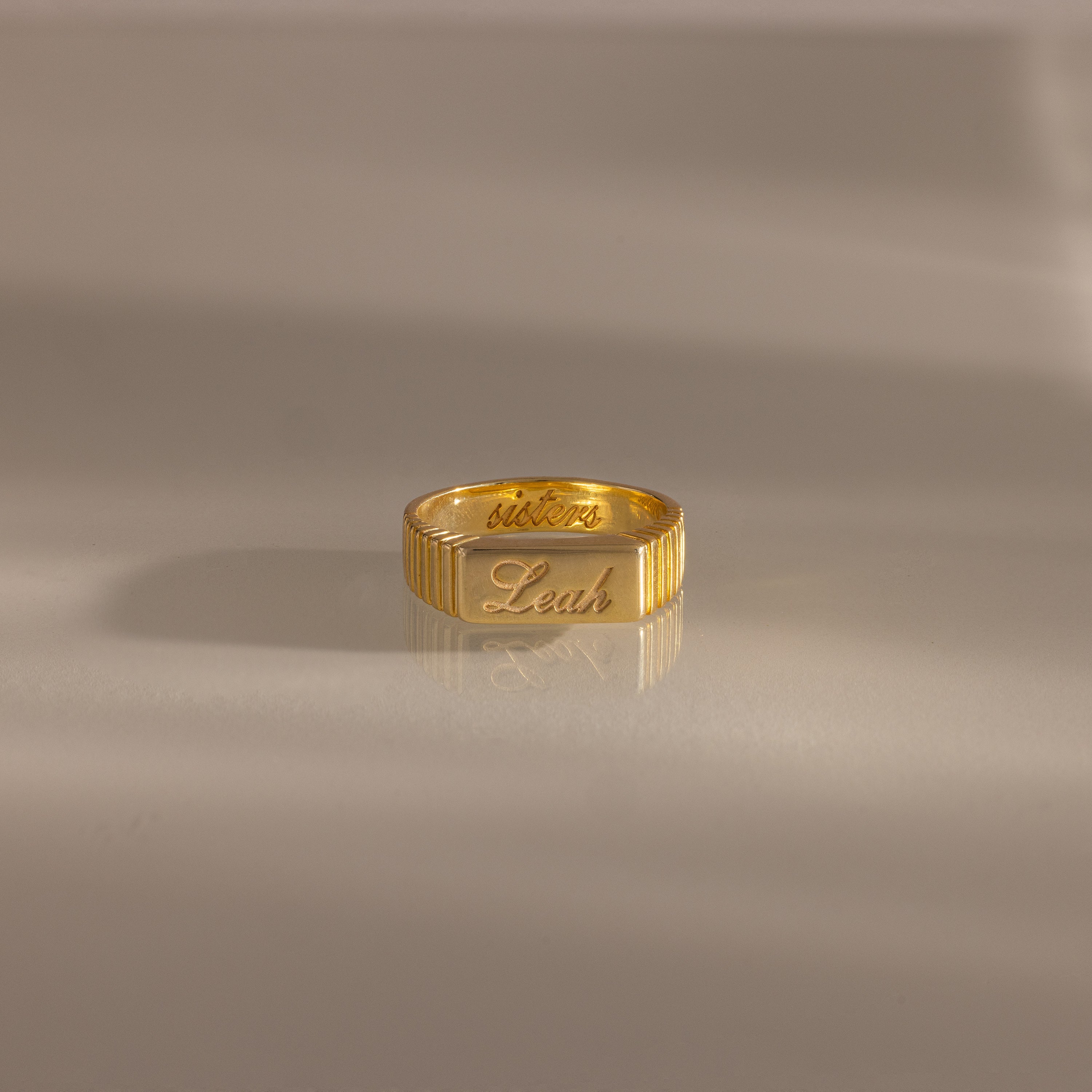 Ribbed Name Signet Ring