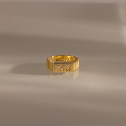 Ribbed Name Signet Ring