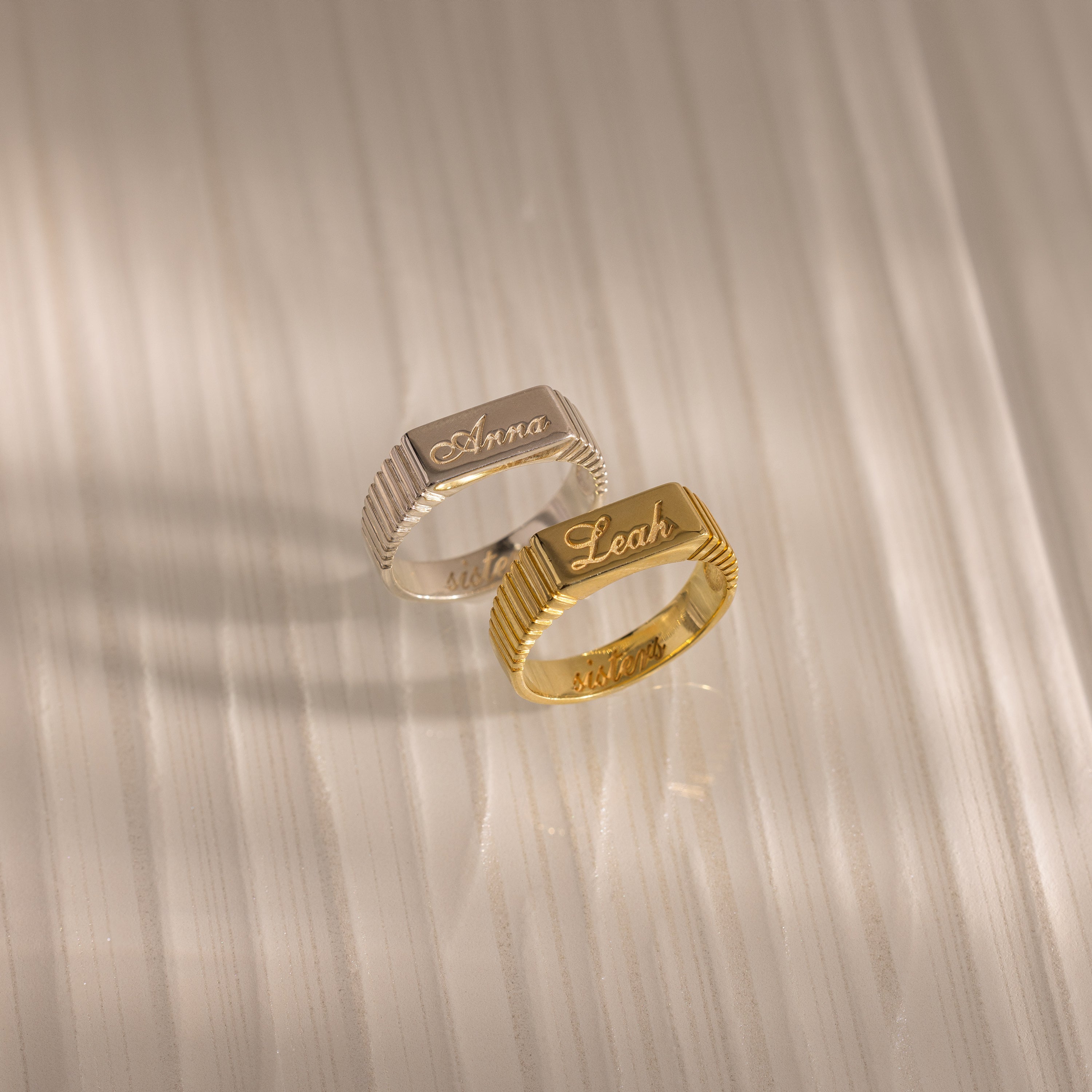 Ribbed Name Signet Ring