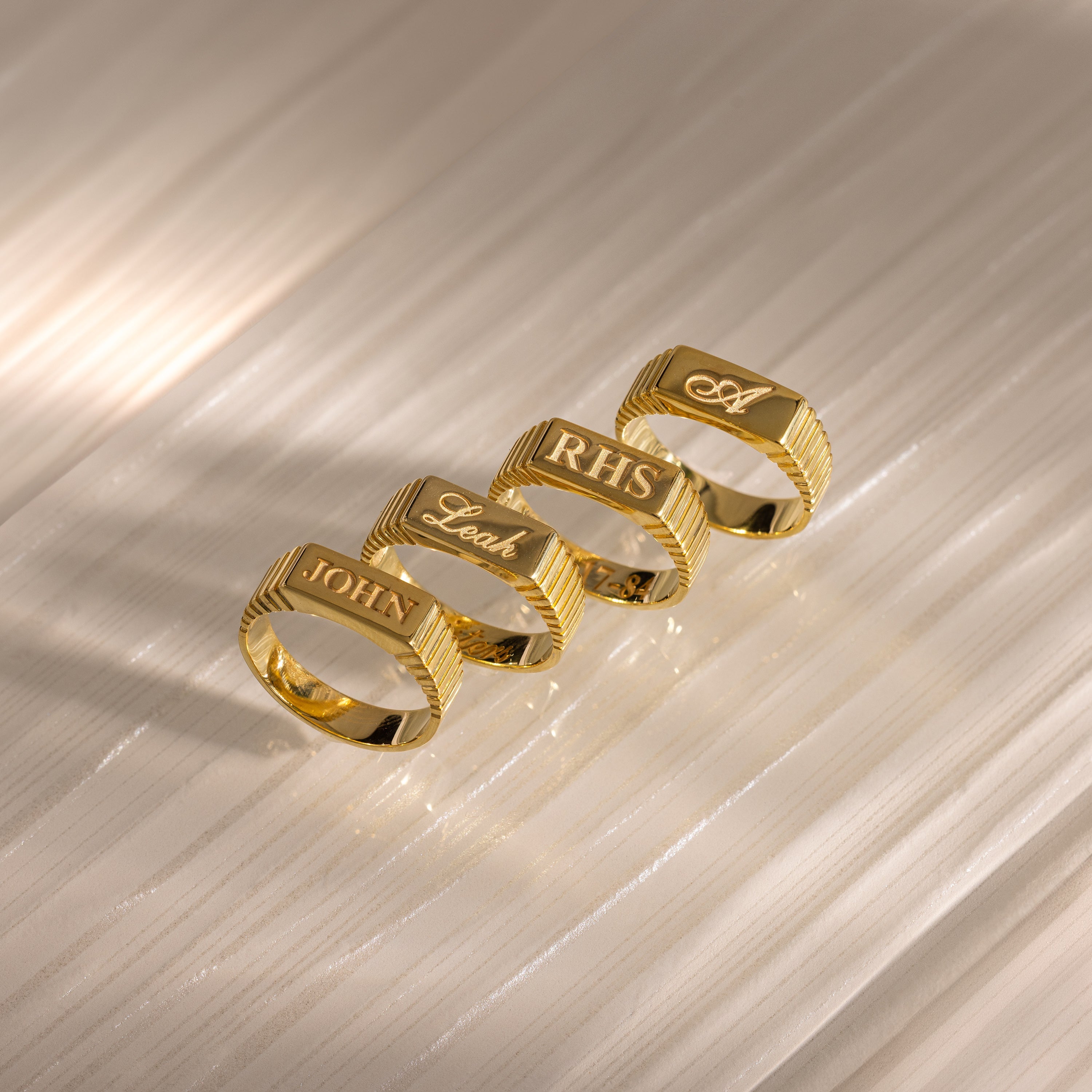 Ribbed Name Signet Ring