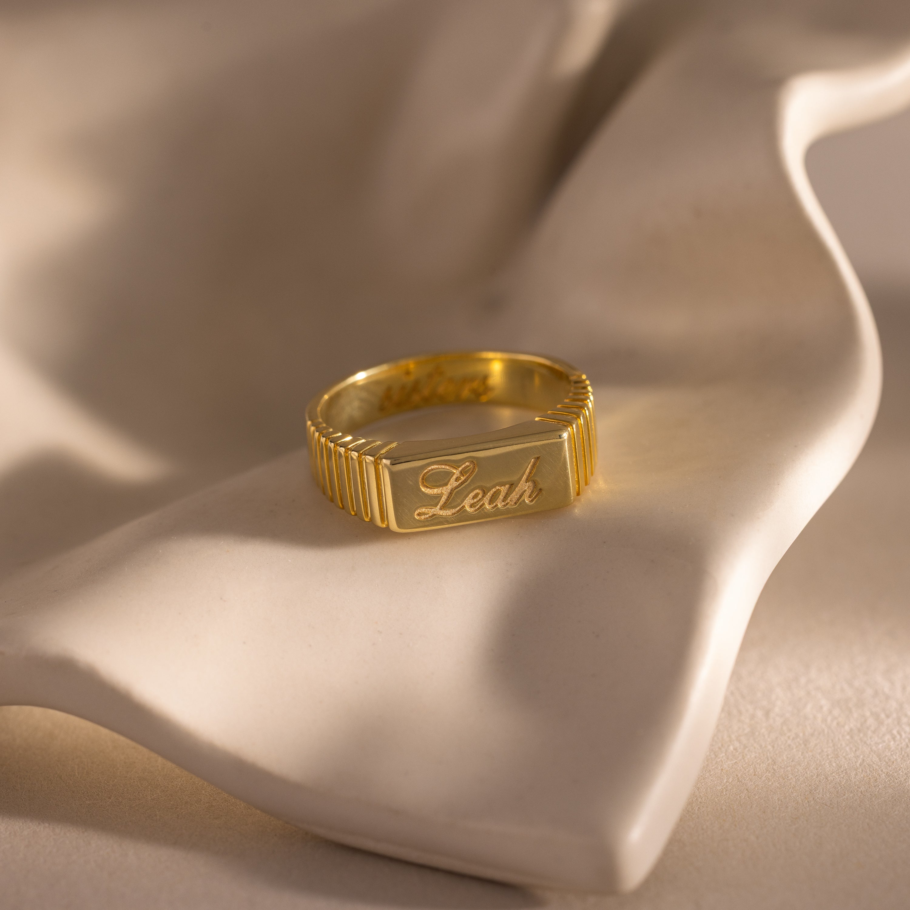 Ribbed Name Signet Ring