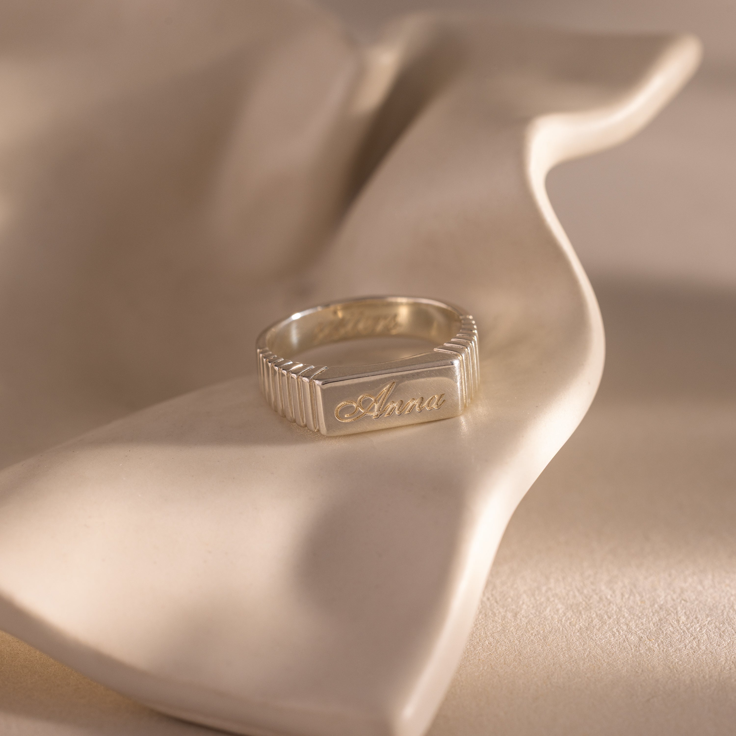 Ribbed Name Signet Ring