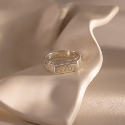 Ribbed Name Signet Ring