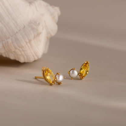 Marquise Birthstone & Pearl Studs
