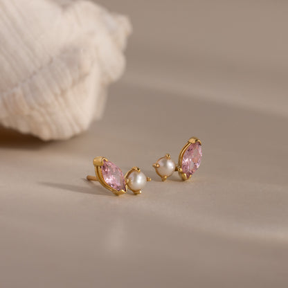 Marquise Birthstone & Pearl Studs