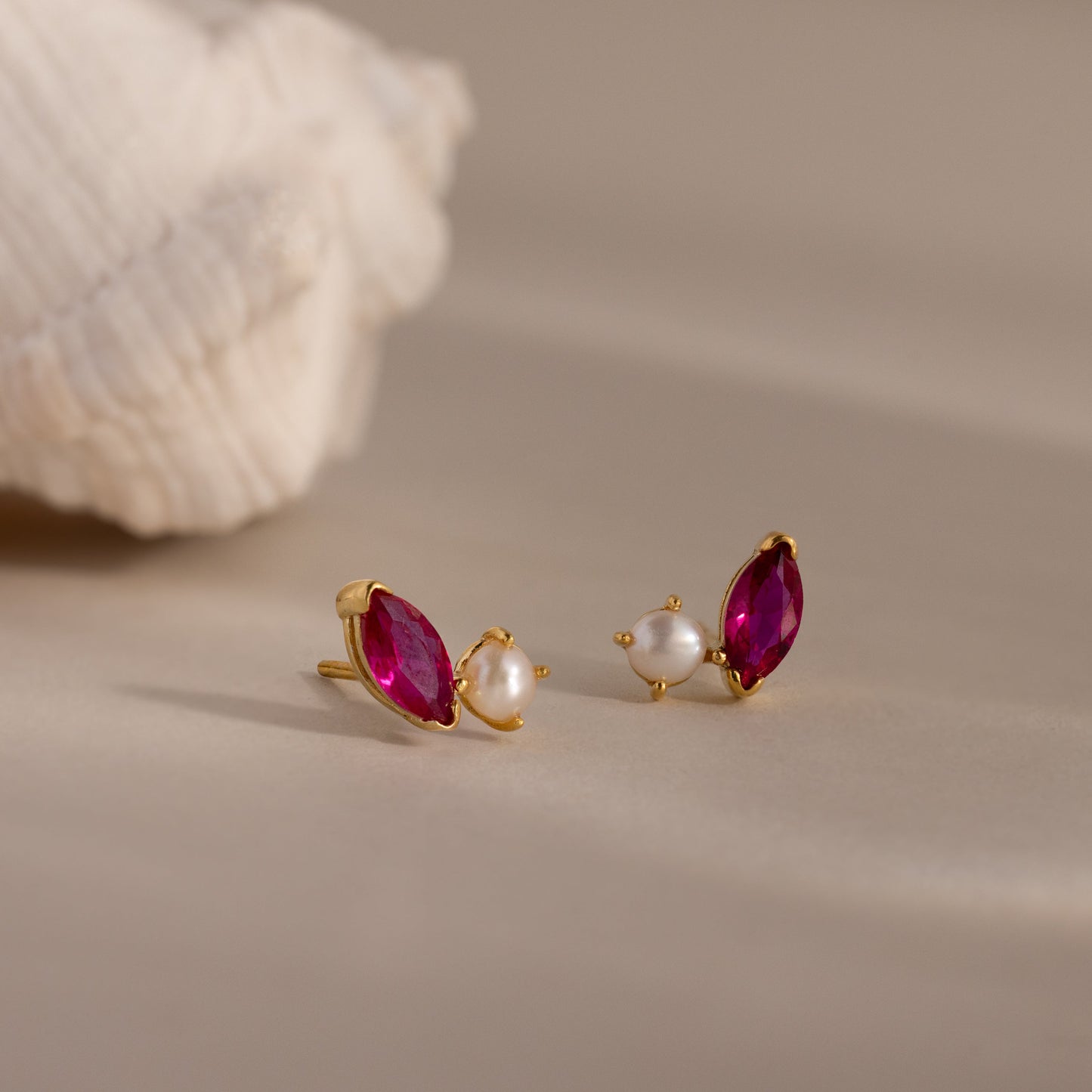 Marquise Birthstone & Pearl Studs