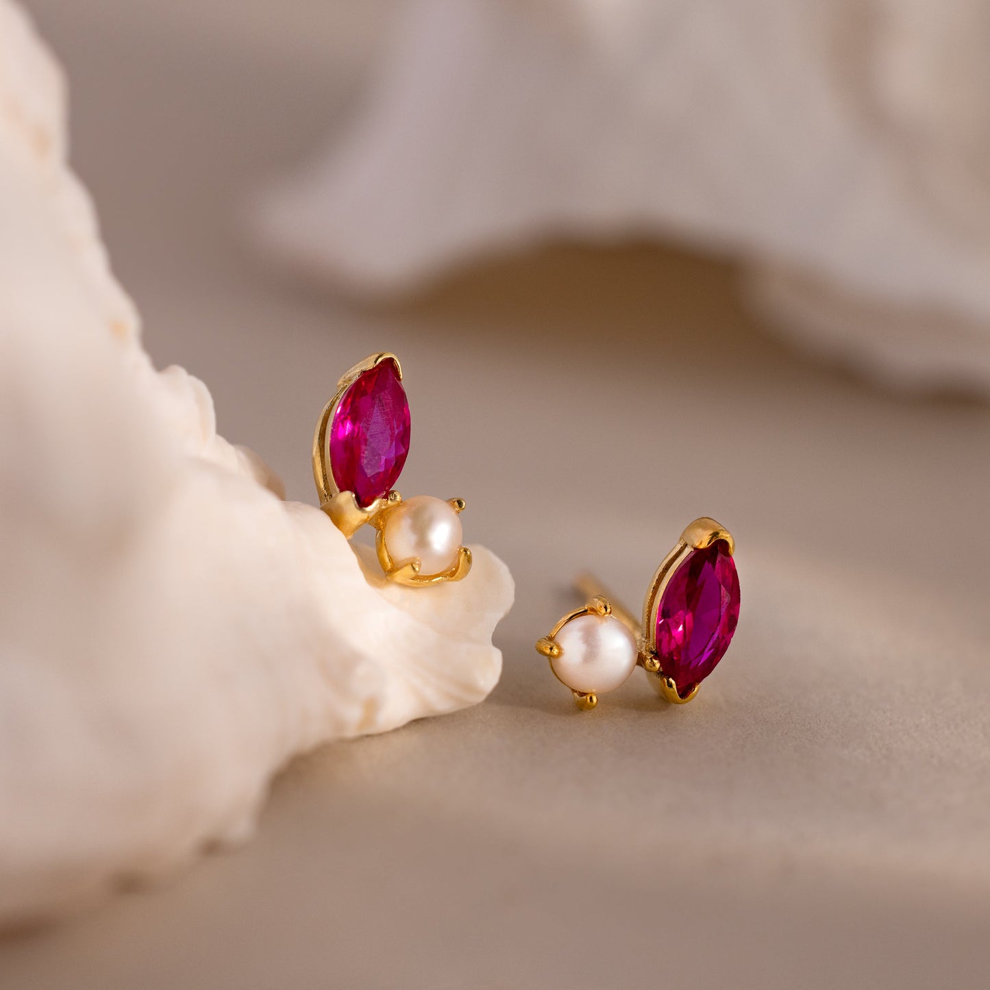Marquise Birthstone & Pearl Studs