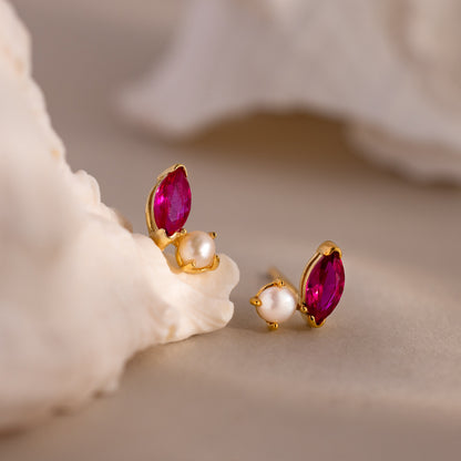 Marquise Birthstone & Pearl Studs