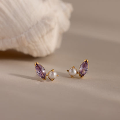 Marquise Birthstone & Pearl Studs