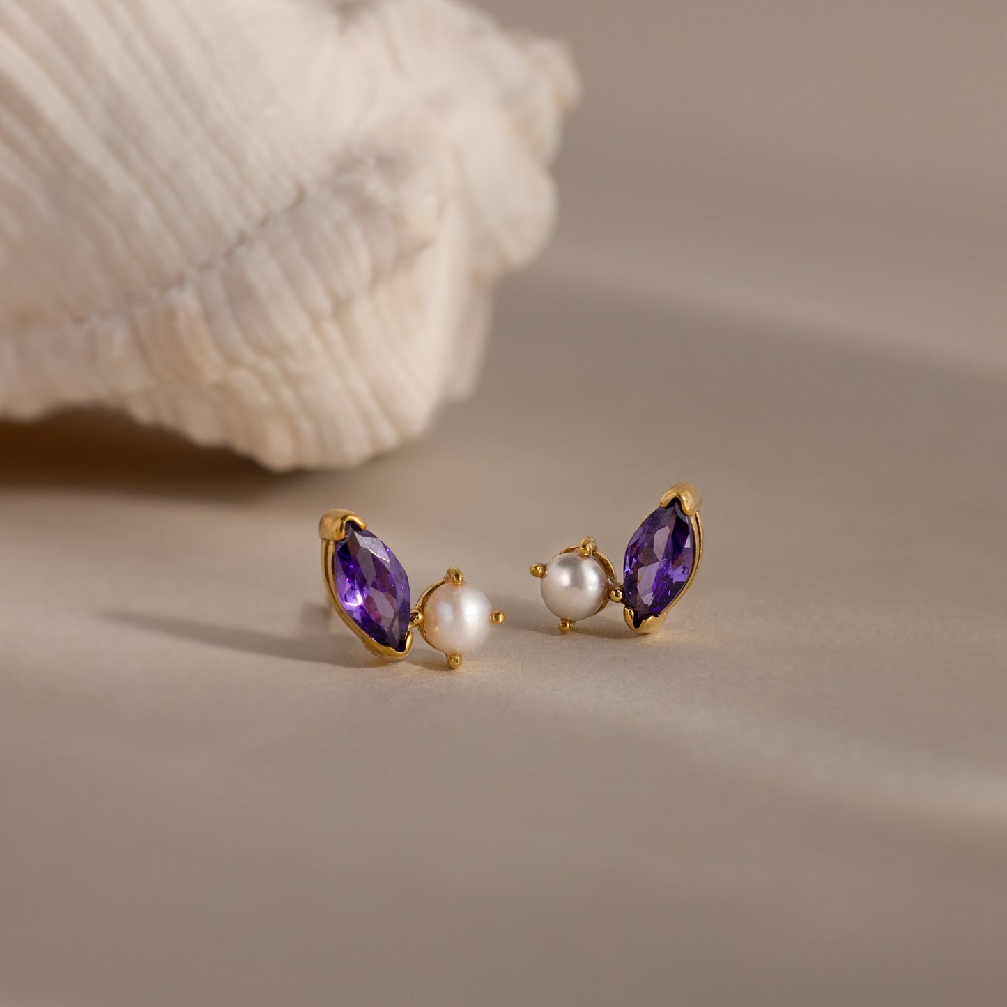 Marquise Birthstone & Pearl Studs