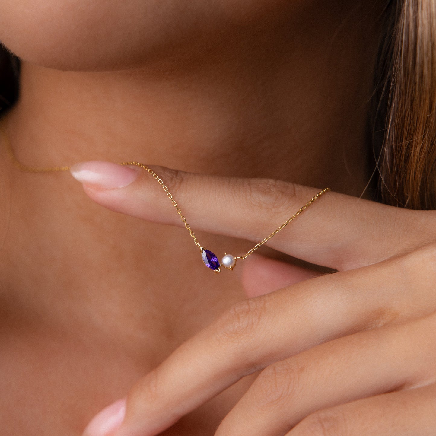 Marquise Birthstone & Pearl Necklace