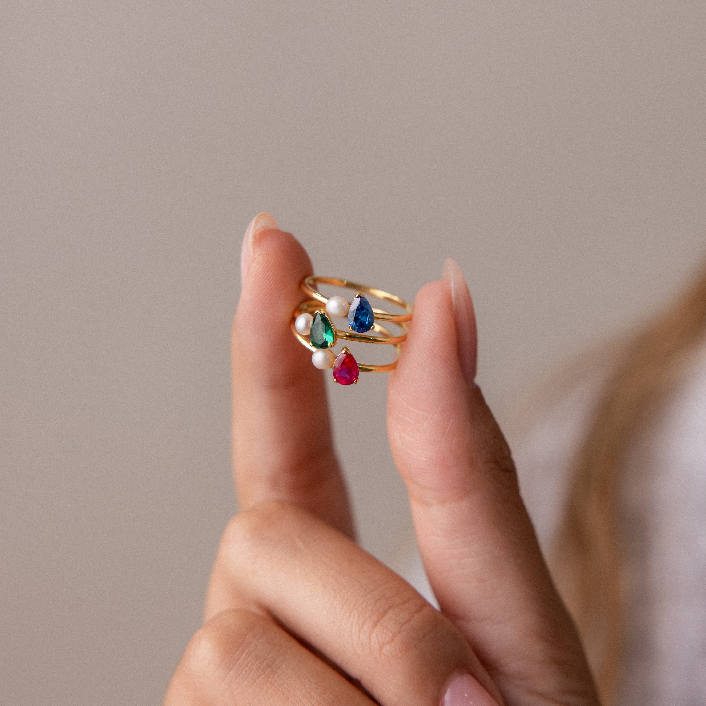Teardrop Birthstone & Pearl Ring