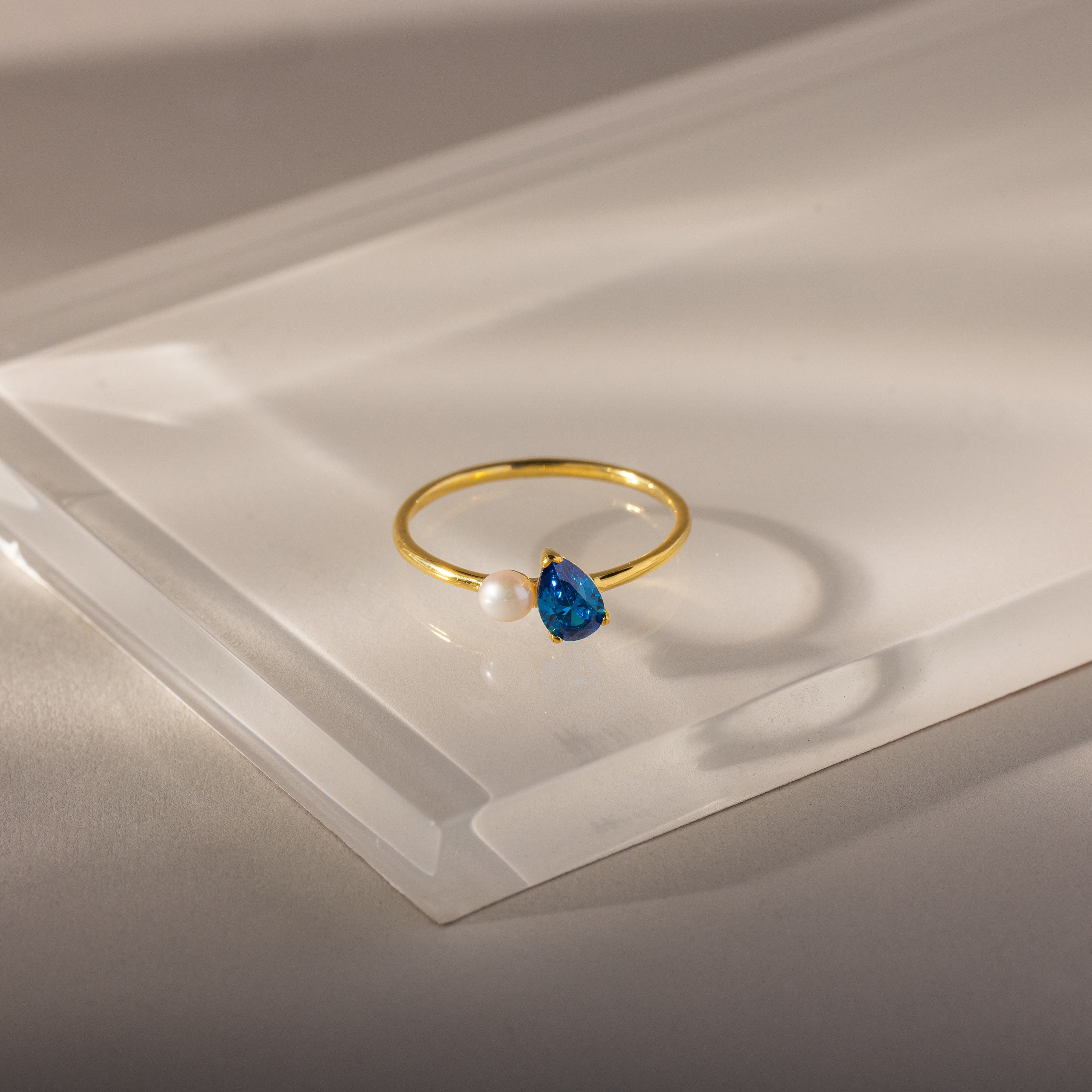 Teardrop Birthstone & Pearl Ring