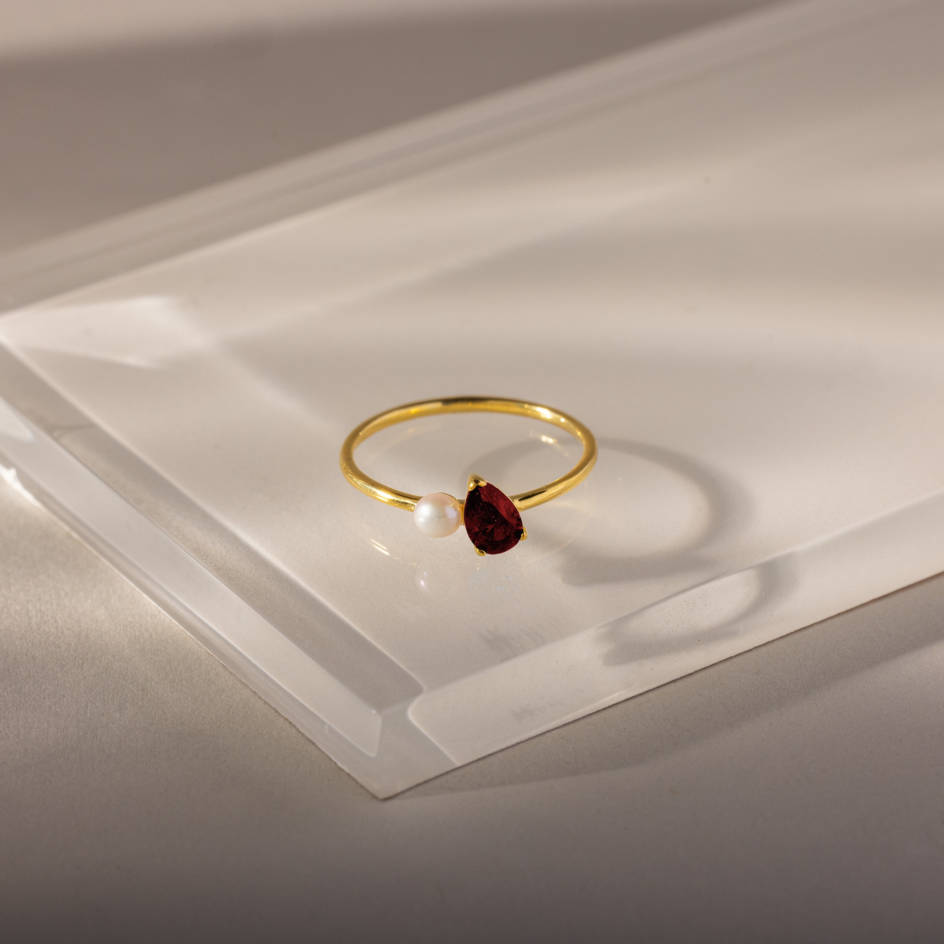 Teardrop Birthstone & Pearl Ring