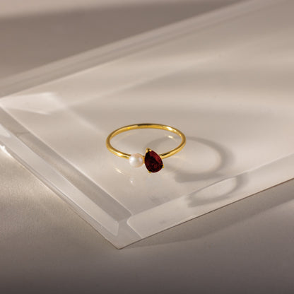 Teardrop Birthstone & Pearl Ring