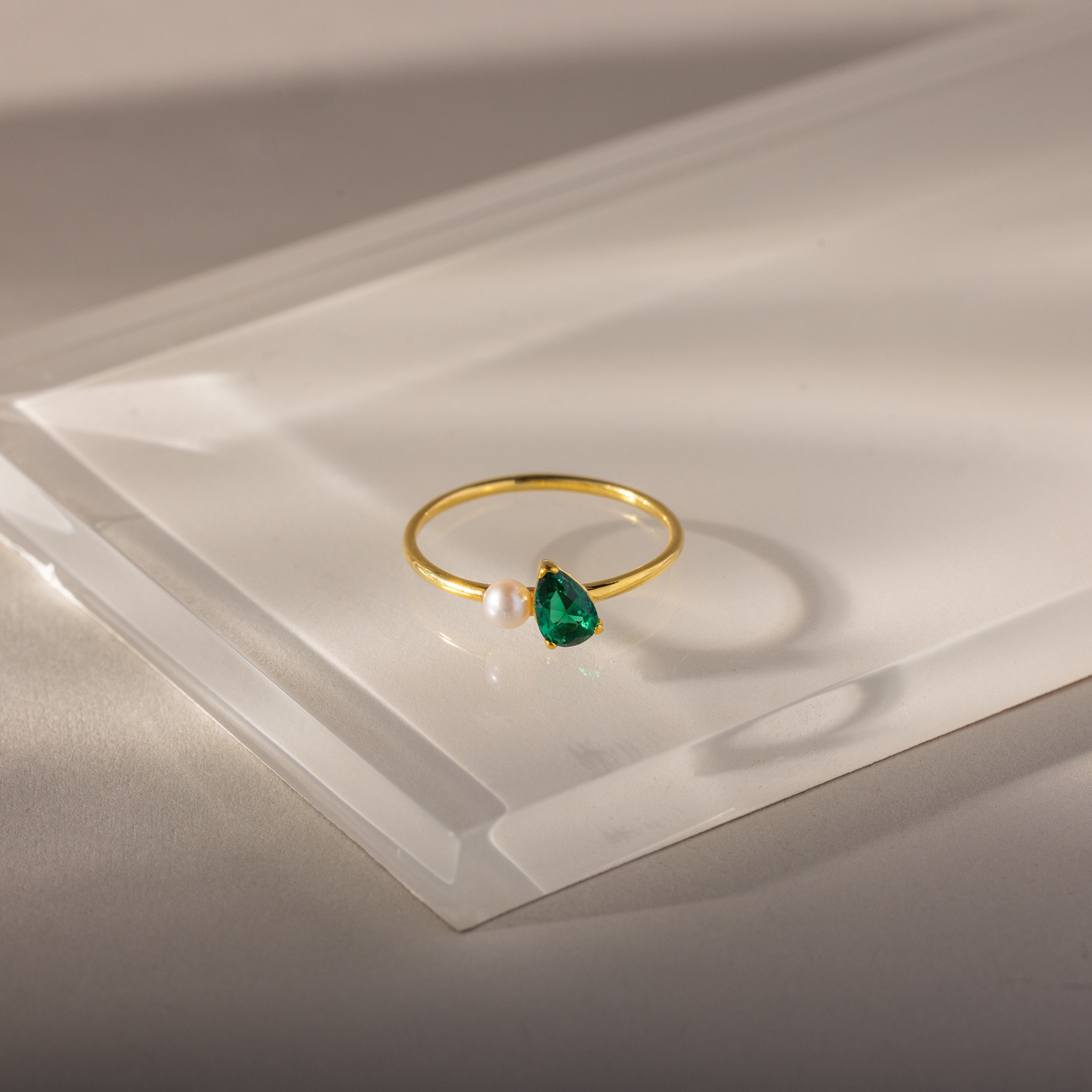Teardrop Birthstone & Pearl Ring