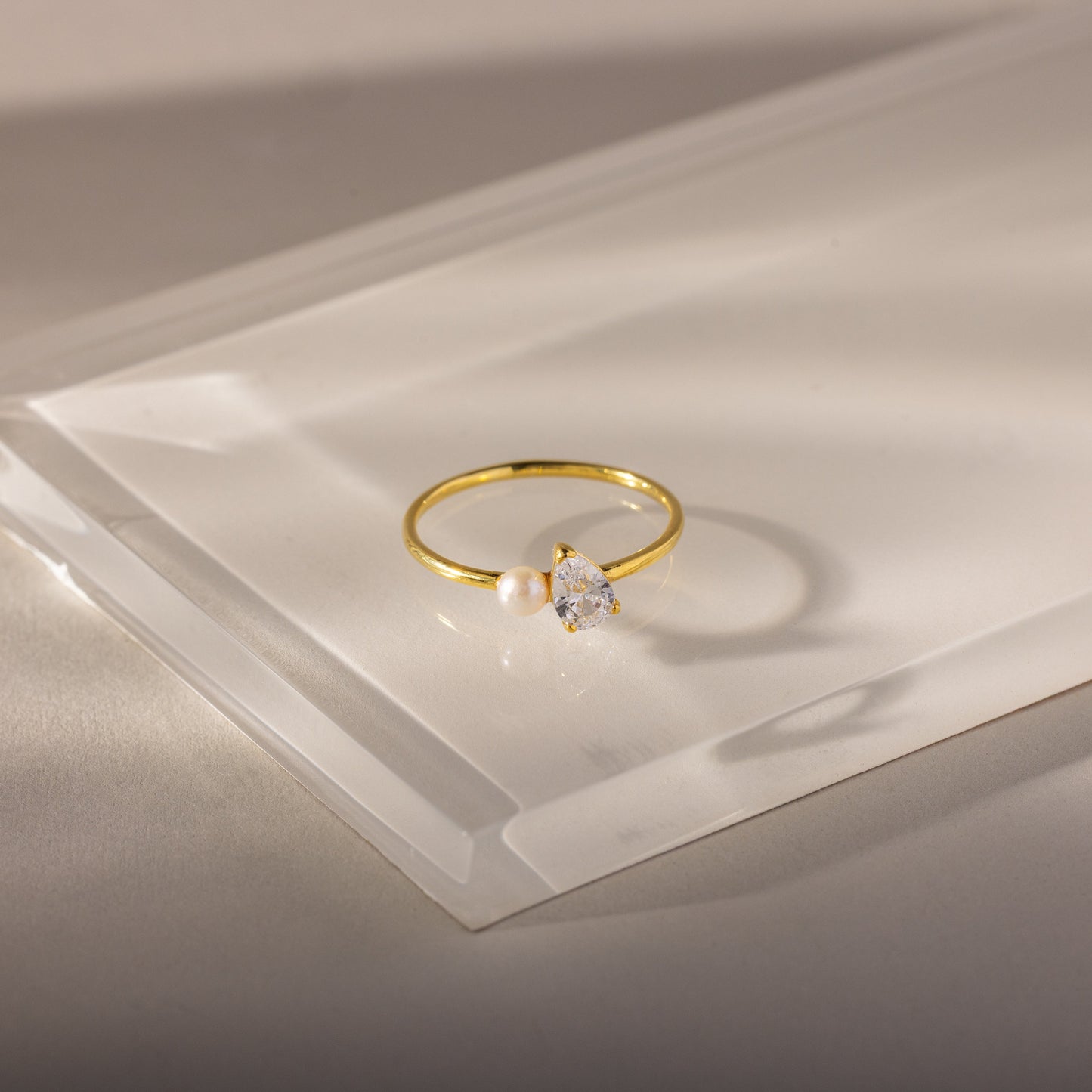 Teardrop Birthstone & Pearl Ring