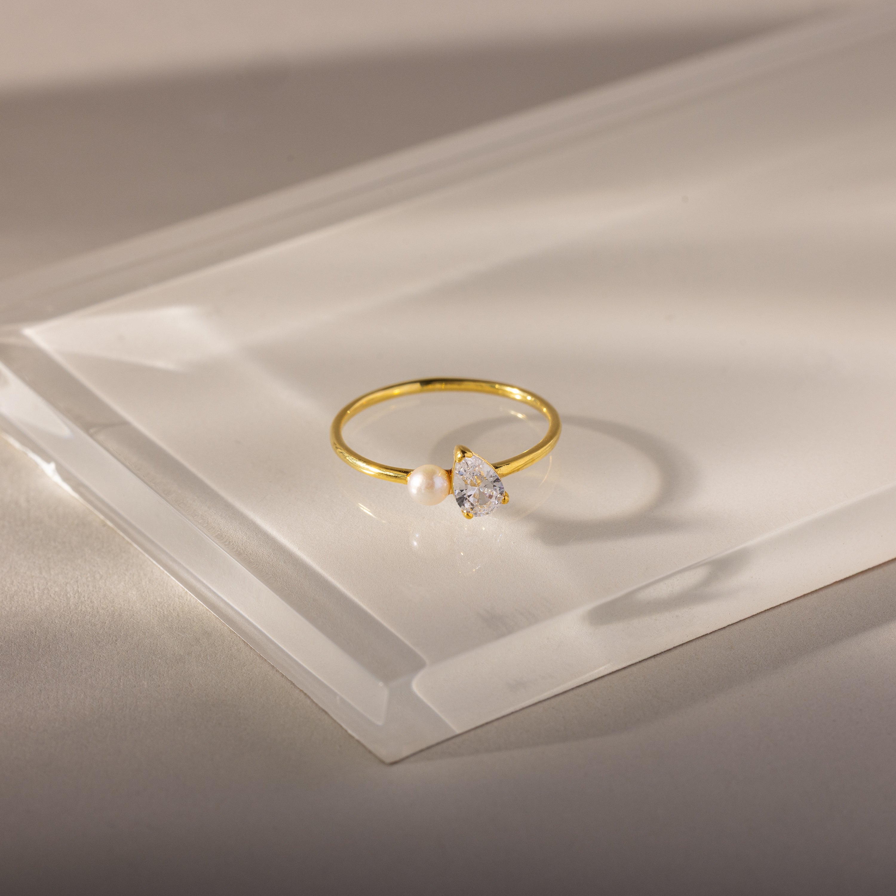 Teardrop Birthstone & Pearl Ring