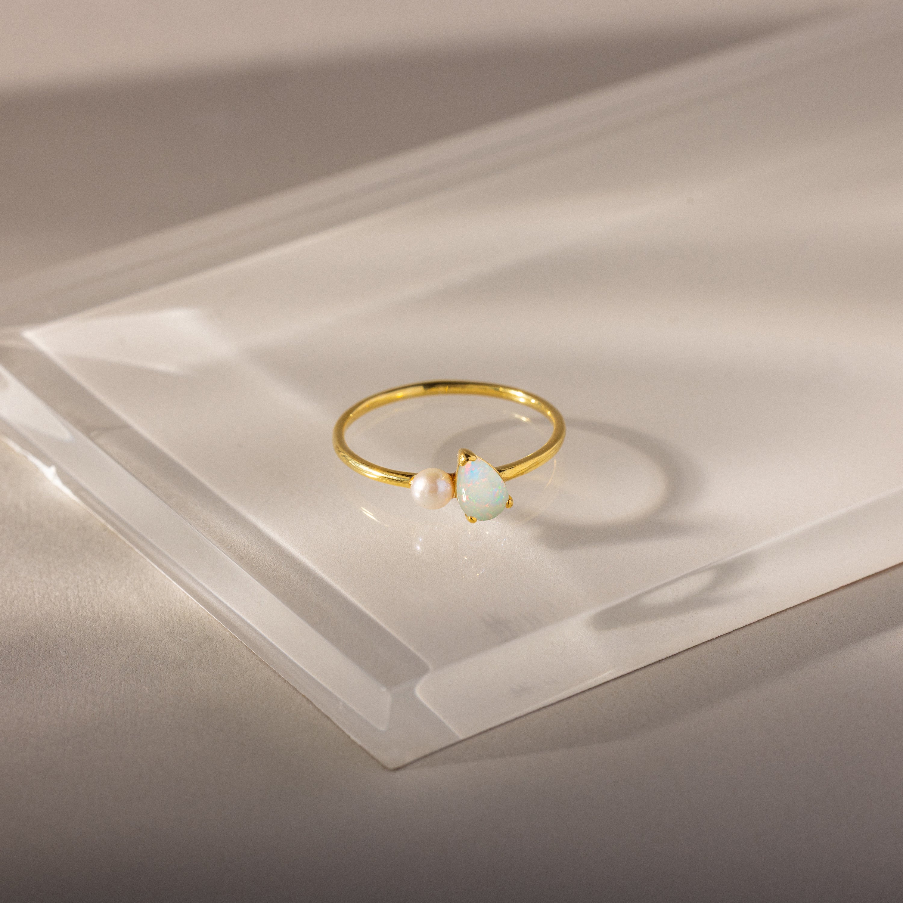 Teardrop Birthstone & Pearl Ring