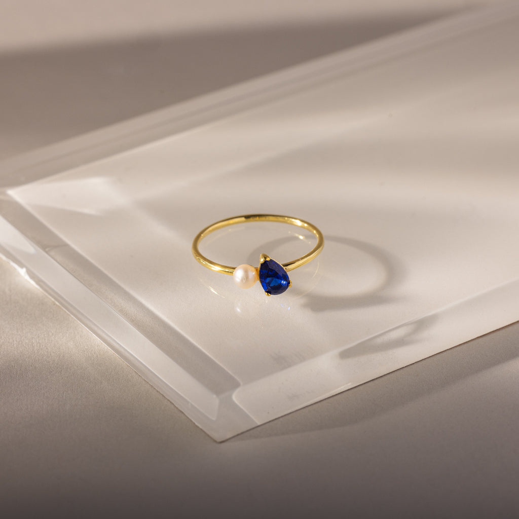 Teardrop Birthstone & Pearl Ring