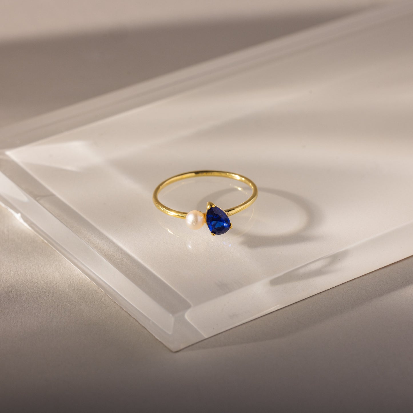 Teardrop Birthstone & Pearl Ring