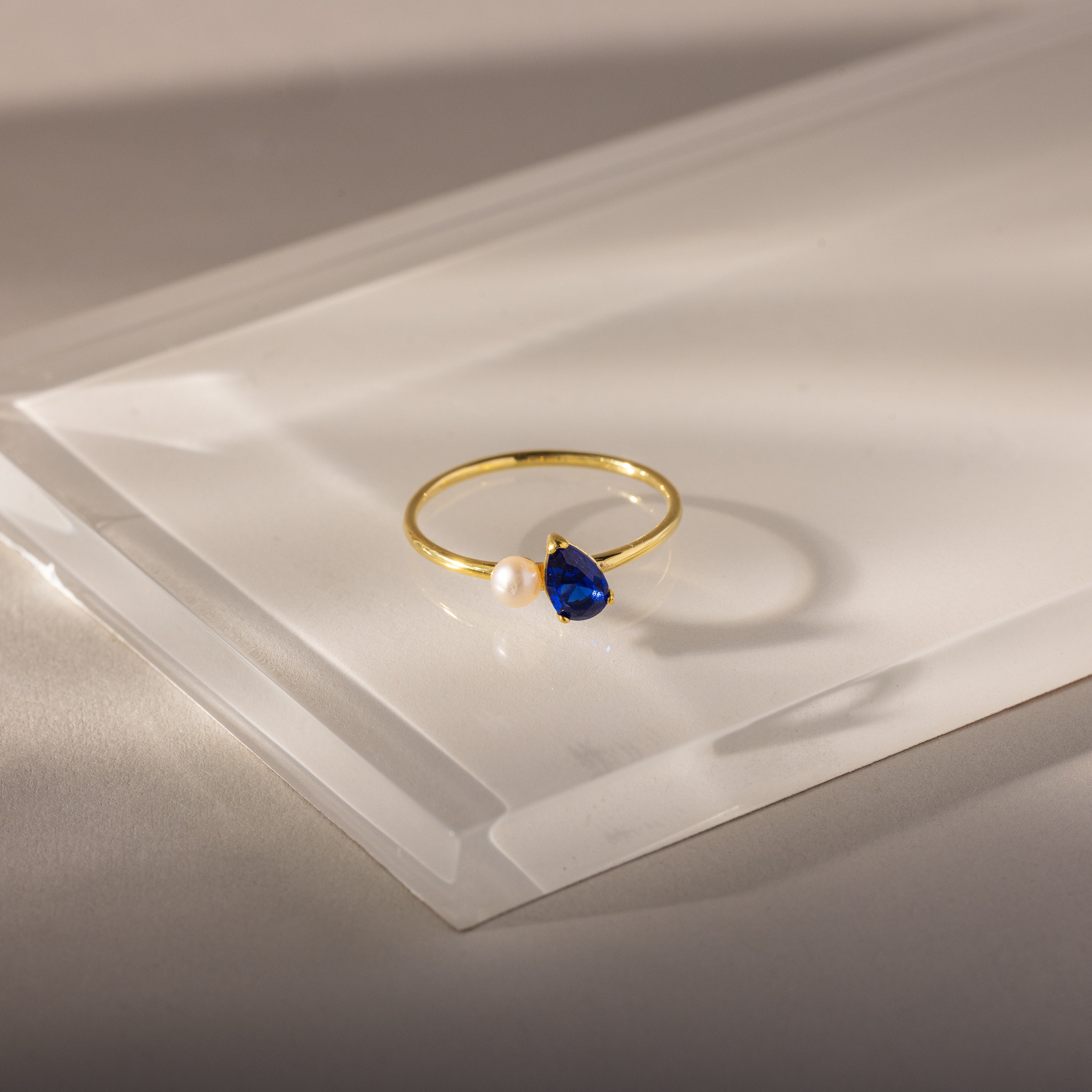 Teardrop Birthstone & Pearl Ring