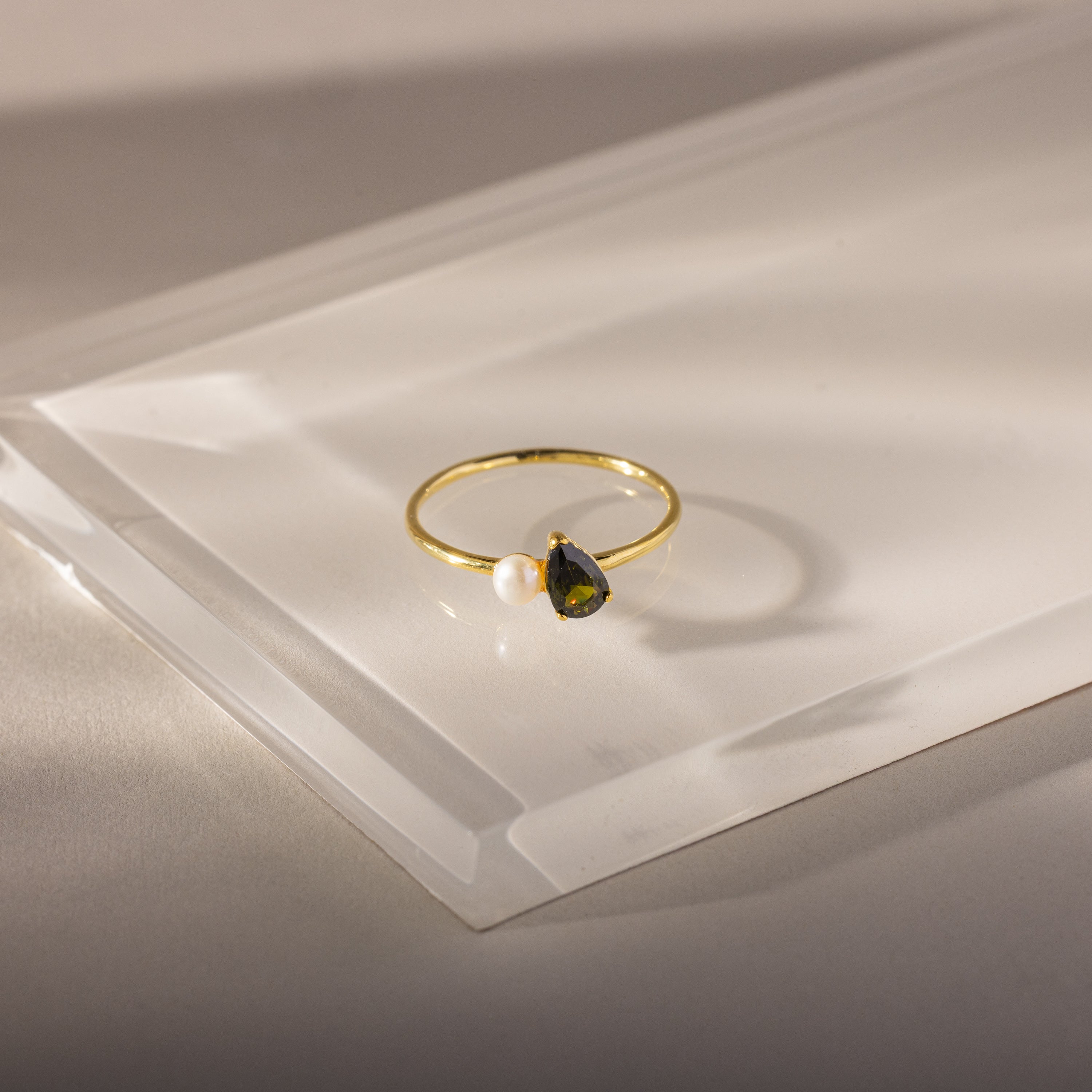 Teardrop Birthstone & Pearl Ring