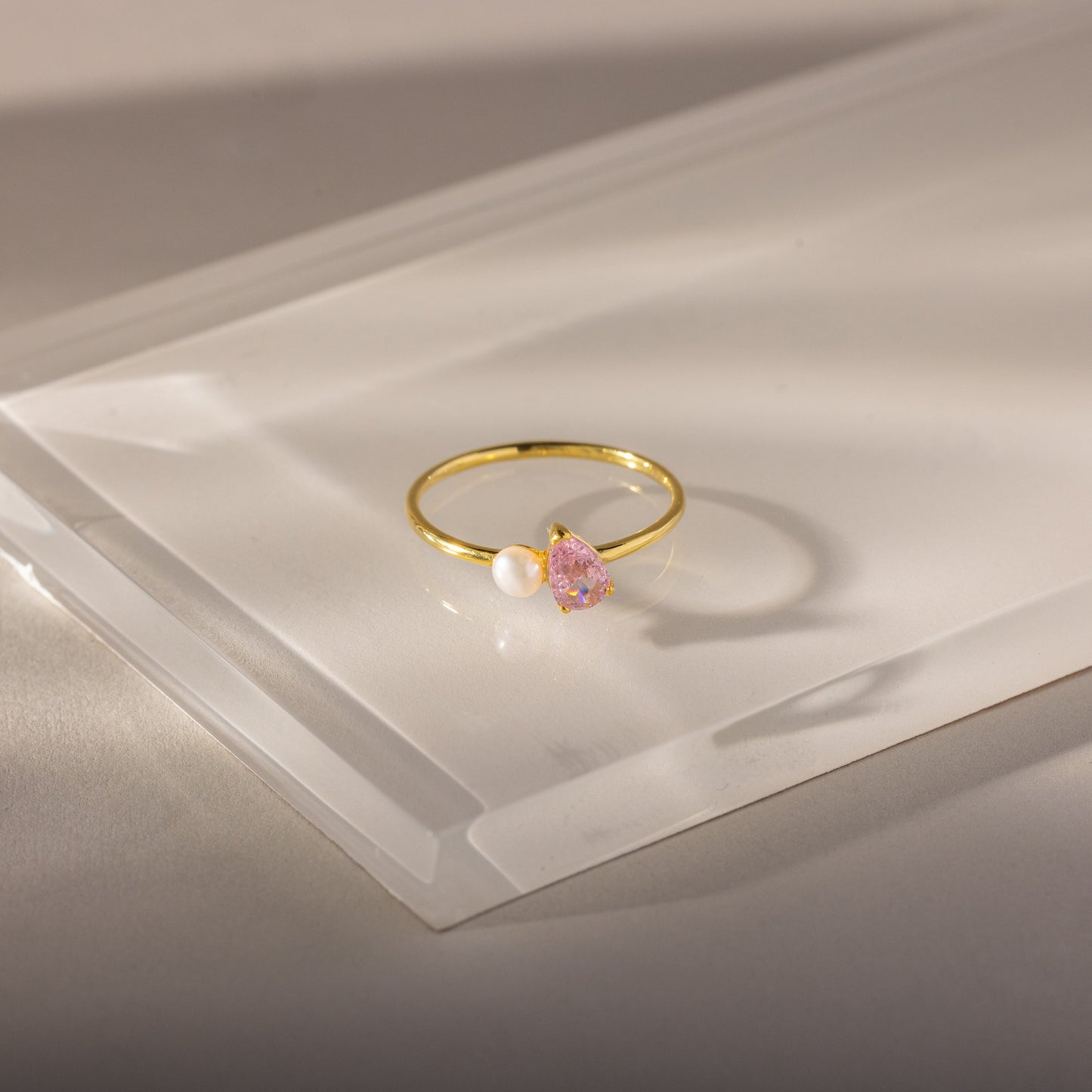Teardrop Birthstone & Pearl Ring