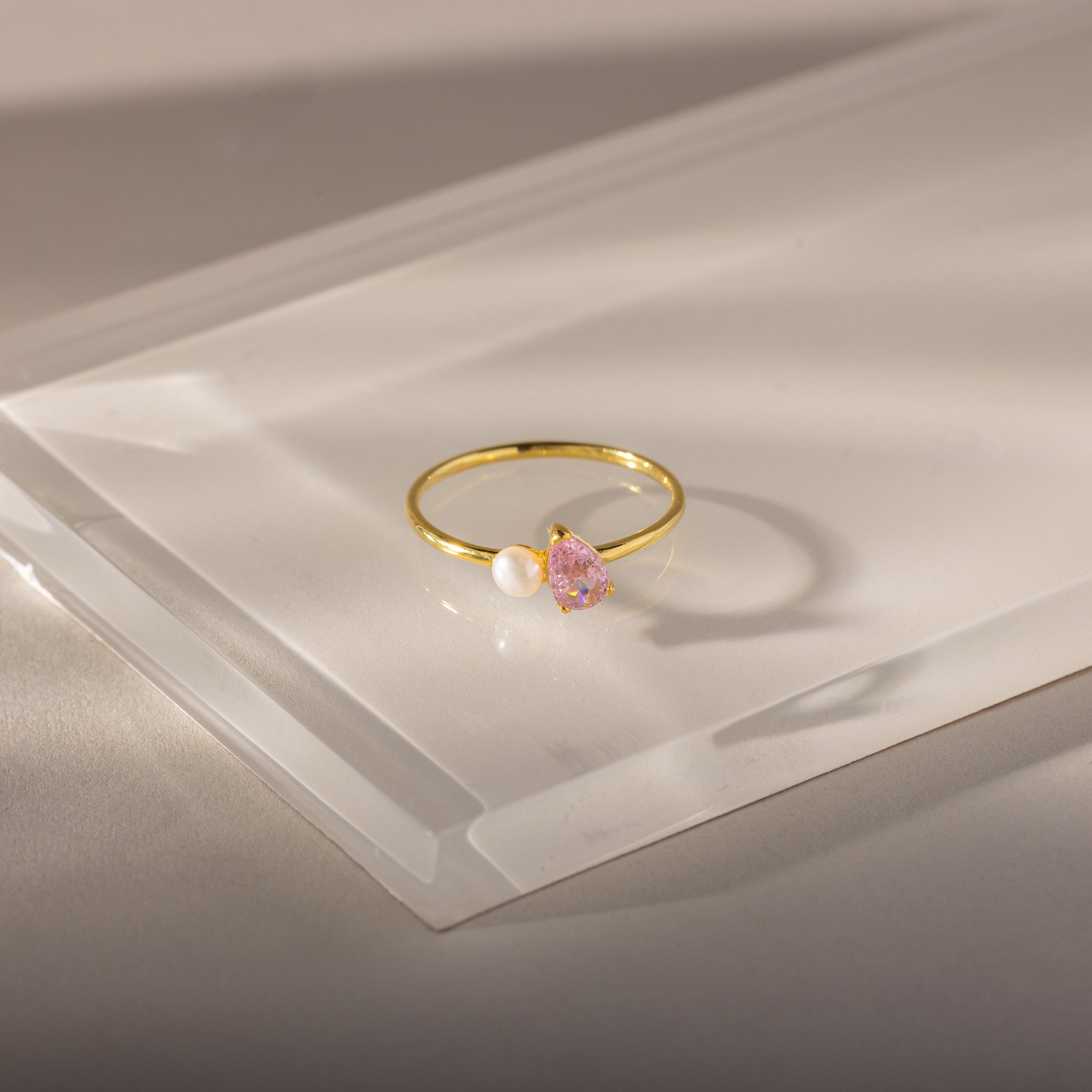 Teardrop Birthstone & Pearl Ring