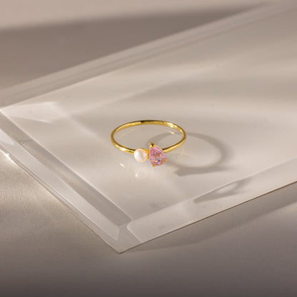 Teardrop Birthstone & Pearl Ring