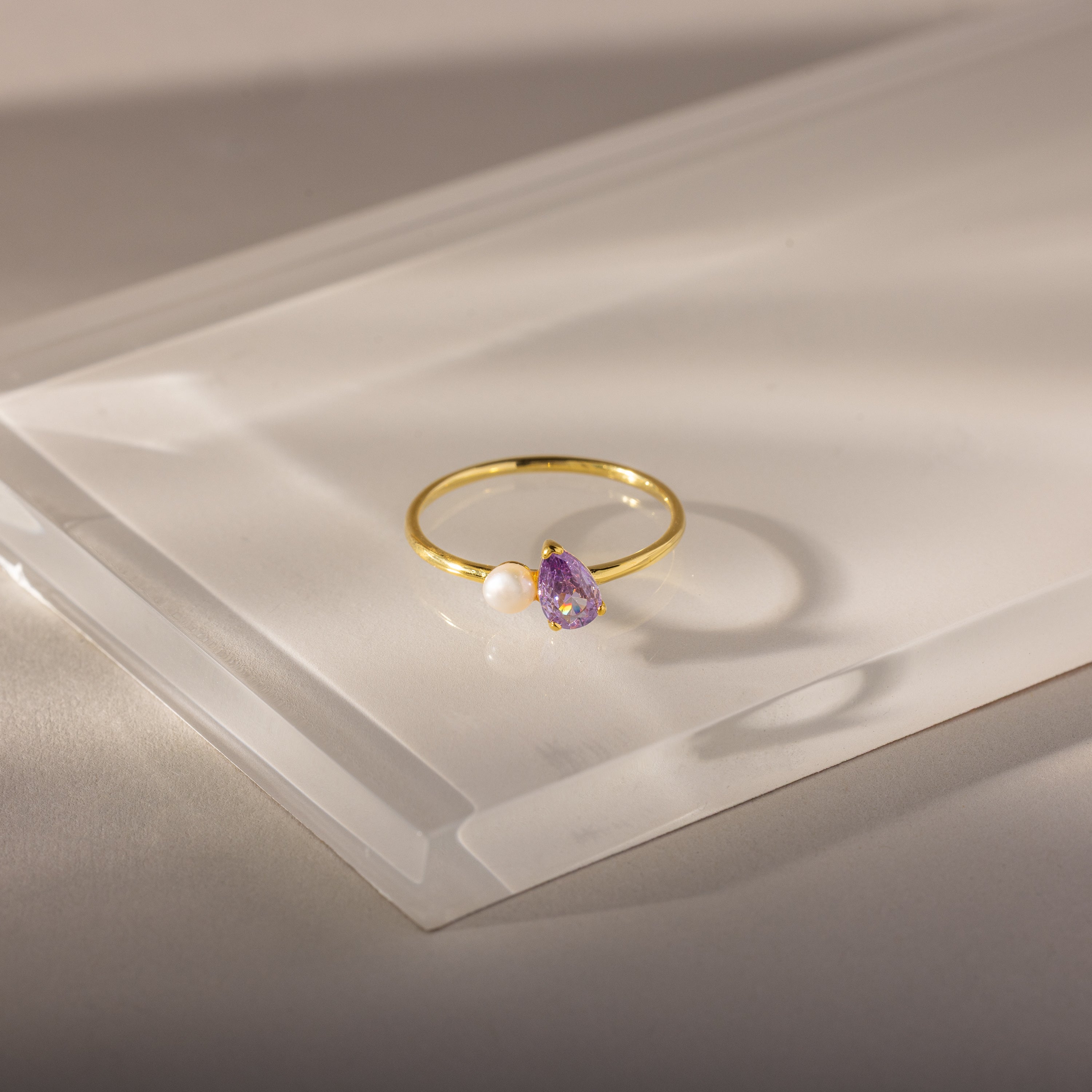 Teardrop Birthstone & Pearl Ring