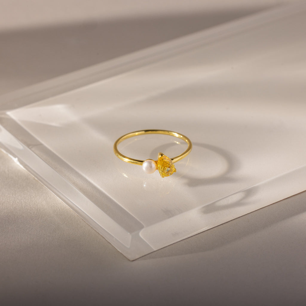 Teardrop Birthstone & Pearl Ring