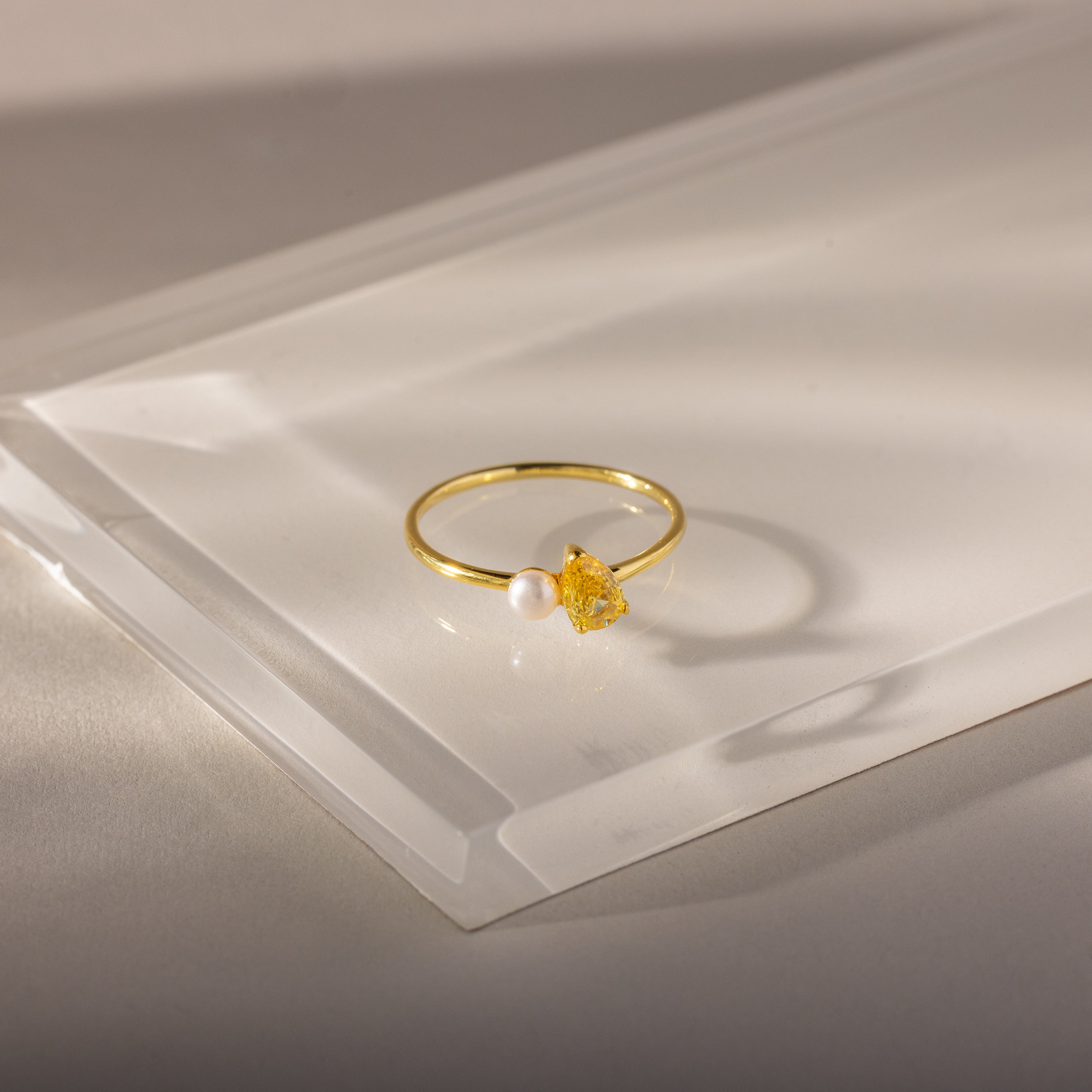 Teardrop Birthstone & Pearl Ring