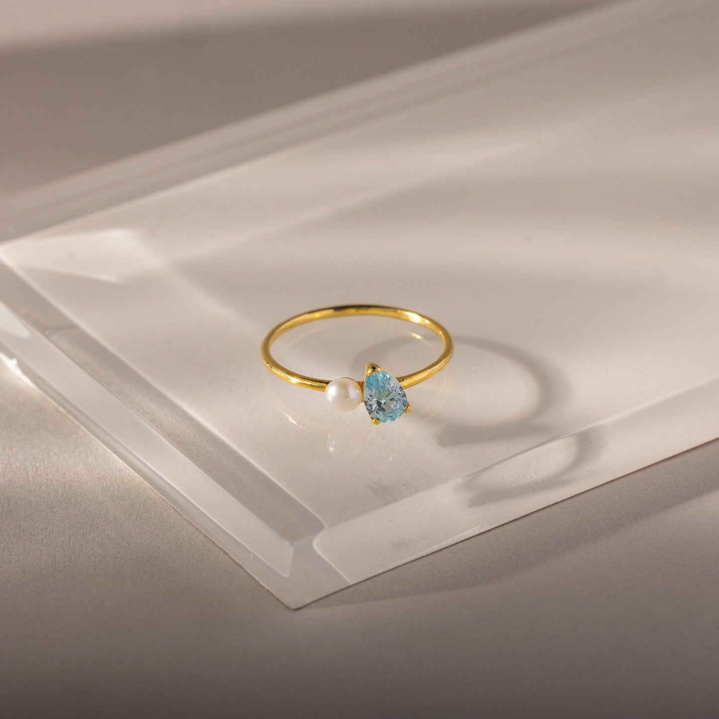 Teardrop Birthstone & Pearl Ring