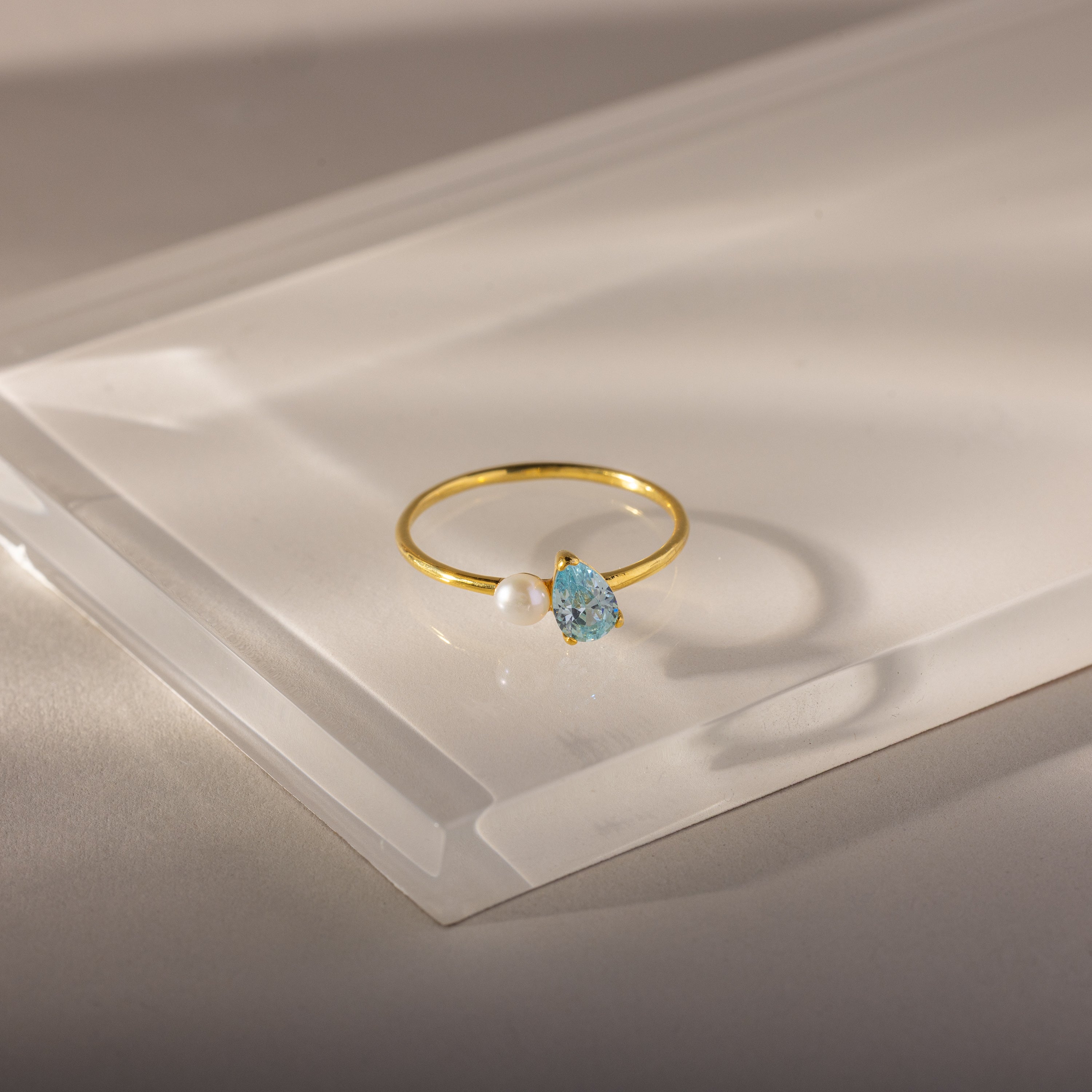 Teardrop Birthstone & Pearl Ring