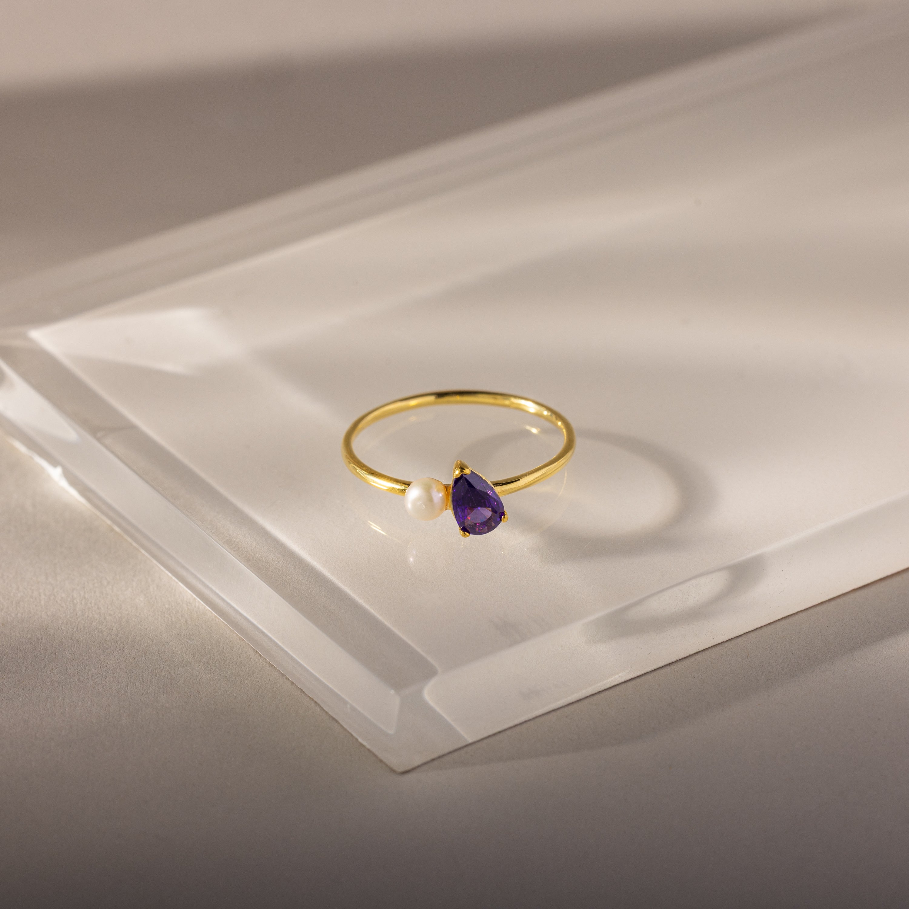 Teardrop Birthstone & Pearl Ring