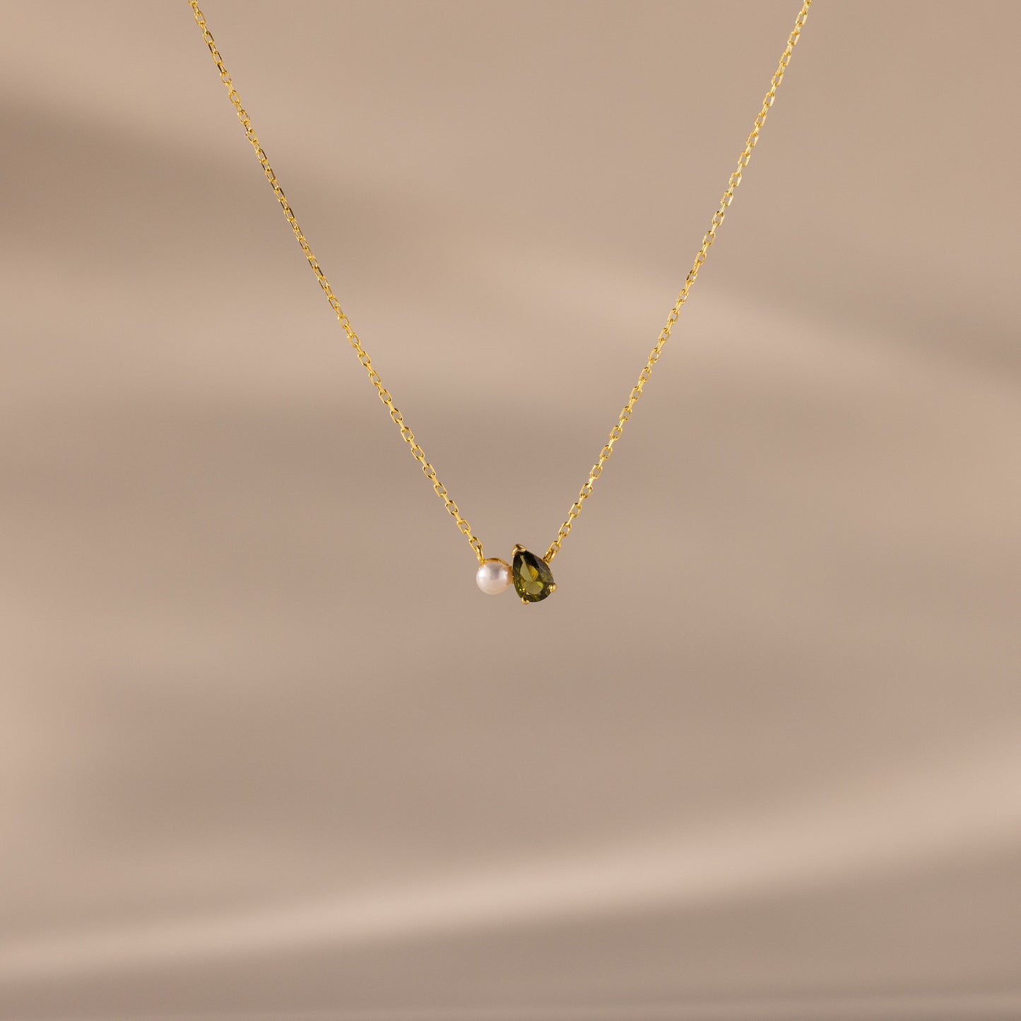 Teardrop Birthstone & Pearl Necklace