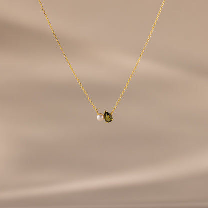Teardrop Birthstone & Pearl Necklace