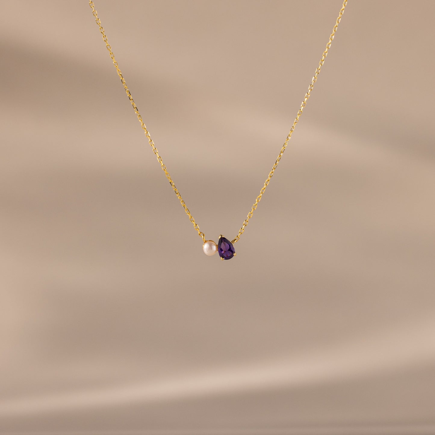 Teardrop Birthstone & Pearl Necklace