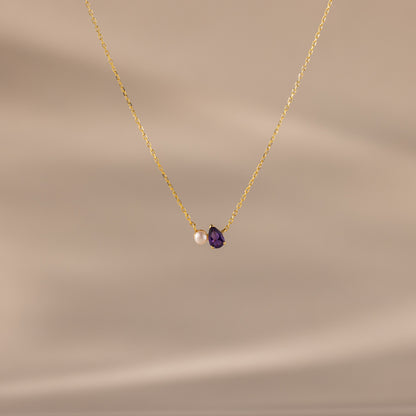 Teardrop Birthstone & Pearl Necklace