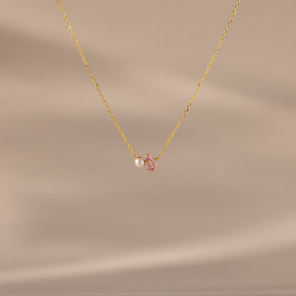 Teardrop Birthstone & Pearl Necklace