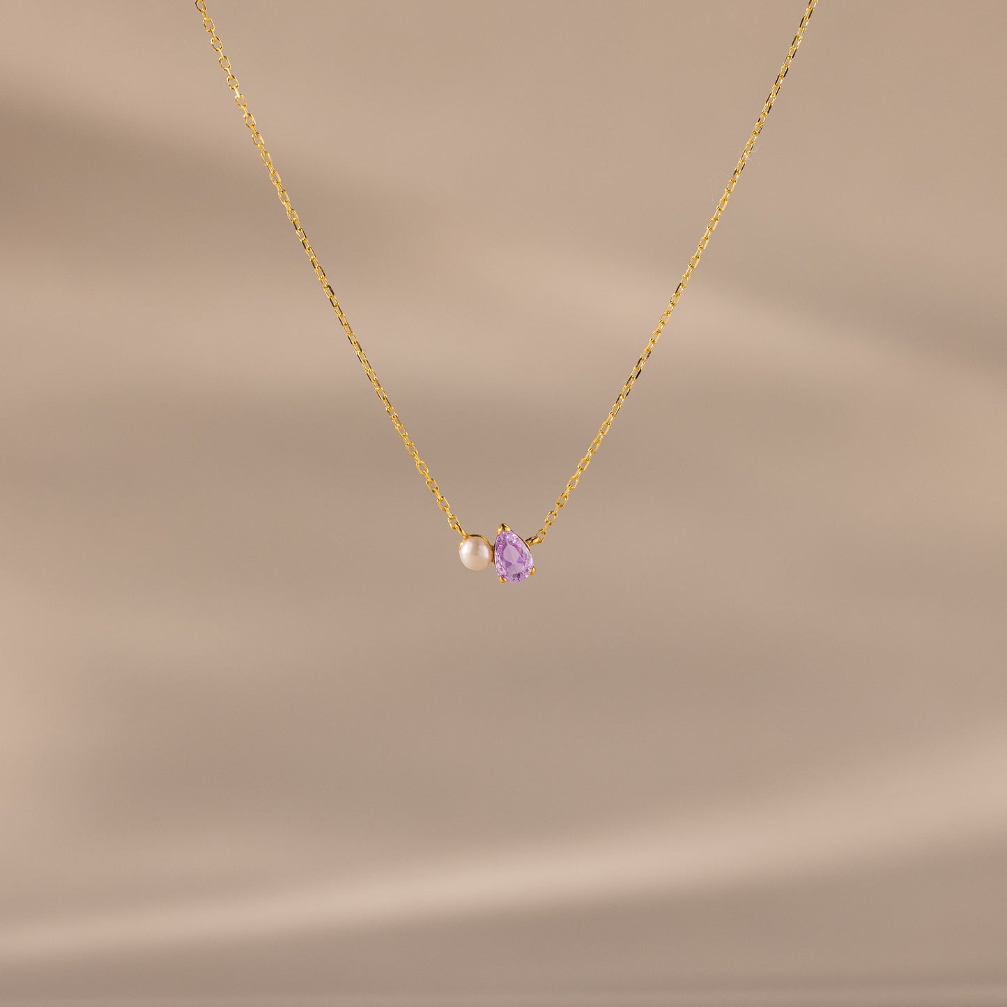 Teardrop Birthstone & Pearl Necklace