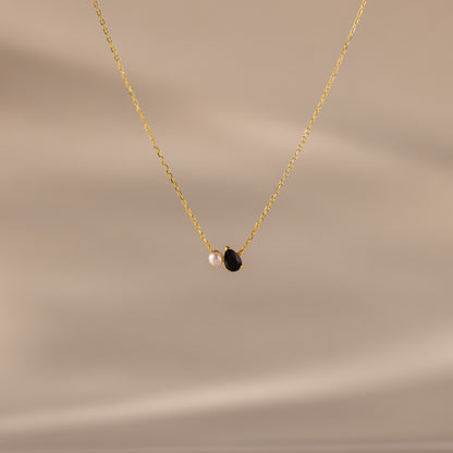 Teardrop Birthstone & Pearl Necklace